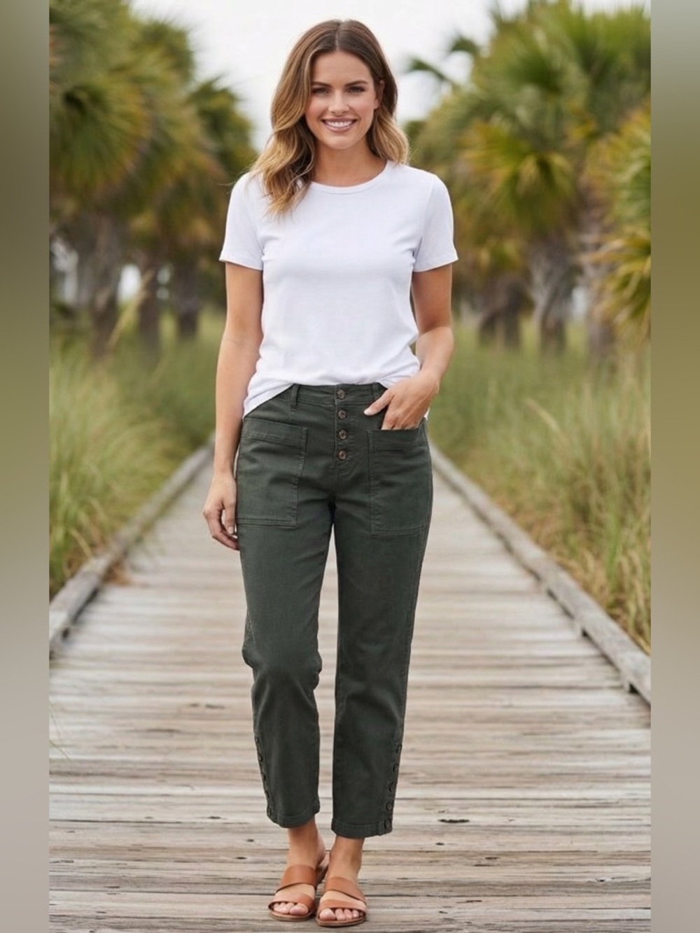 NWT Something Navy High Rise Crop Jeans 8 (29x25) Dark Green Button Denim Womens